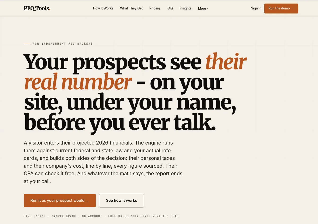 PEO Tools website example